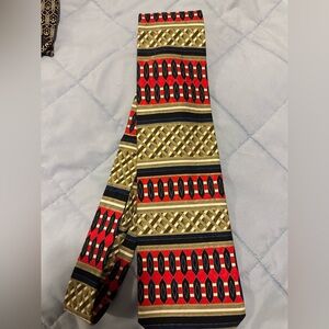 Men's Red, Navy, Cream, Silver  and Gold Patterned Dress Tie